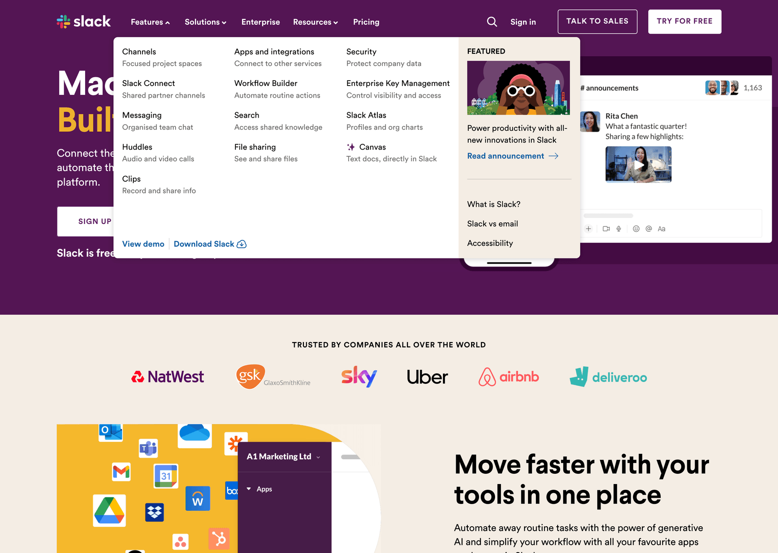Navbar on the Slack