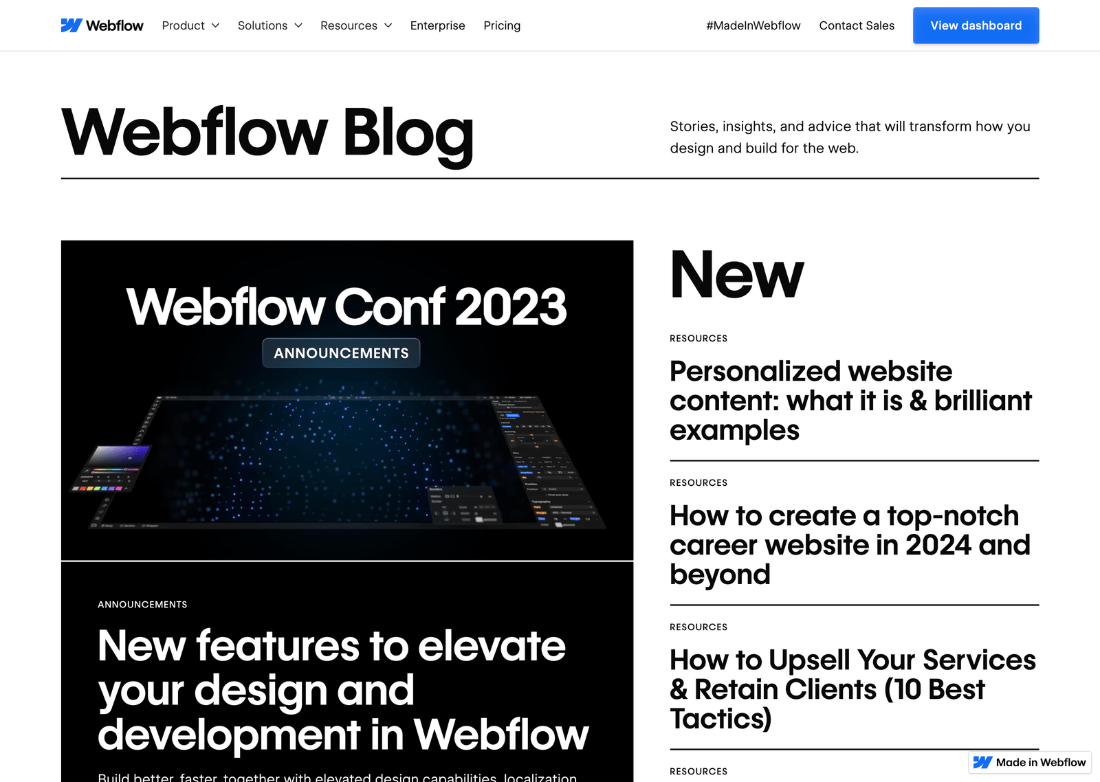 Webflow's Blog page