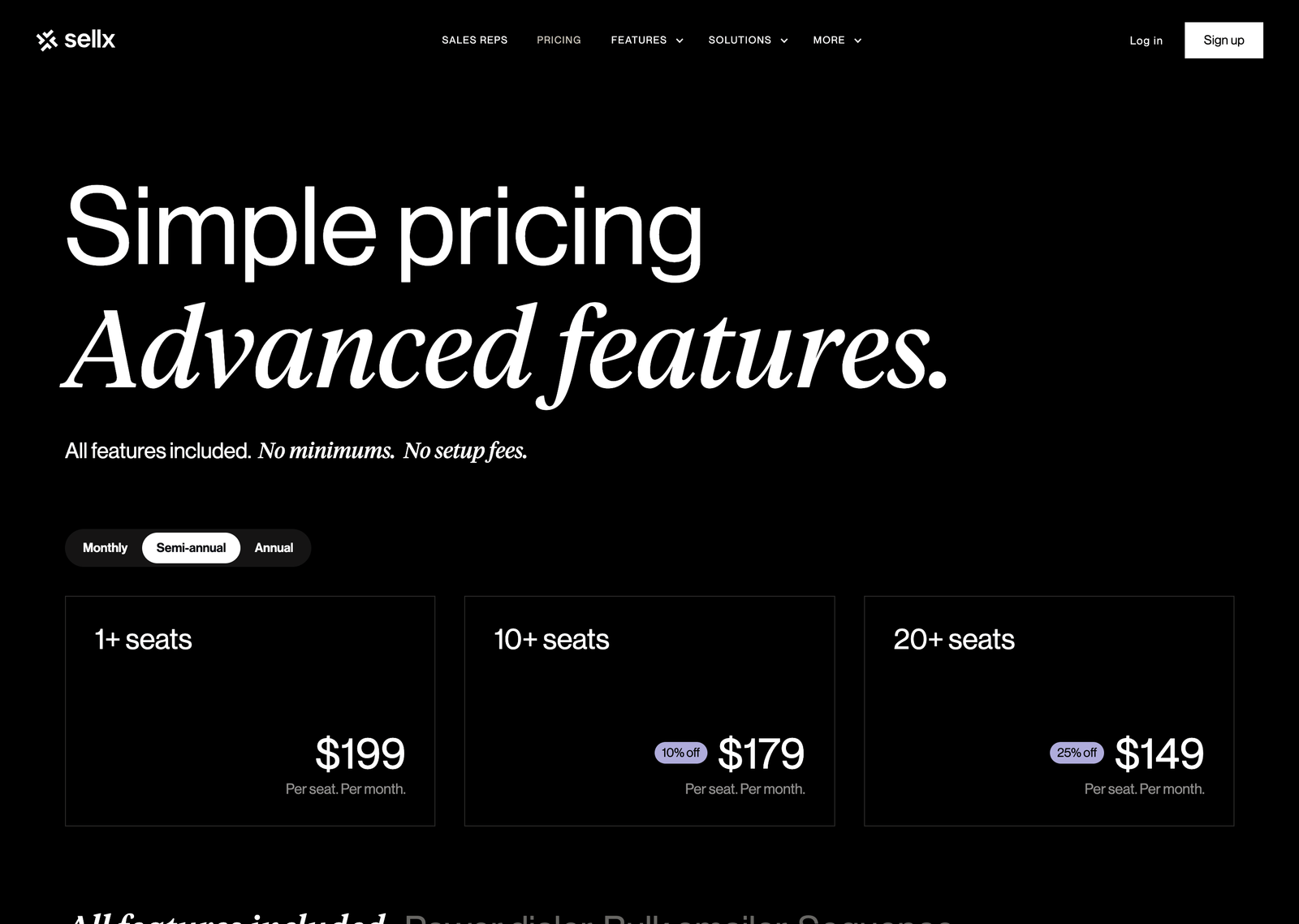 SellX's price list page