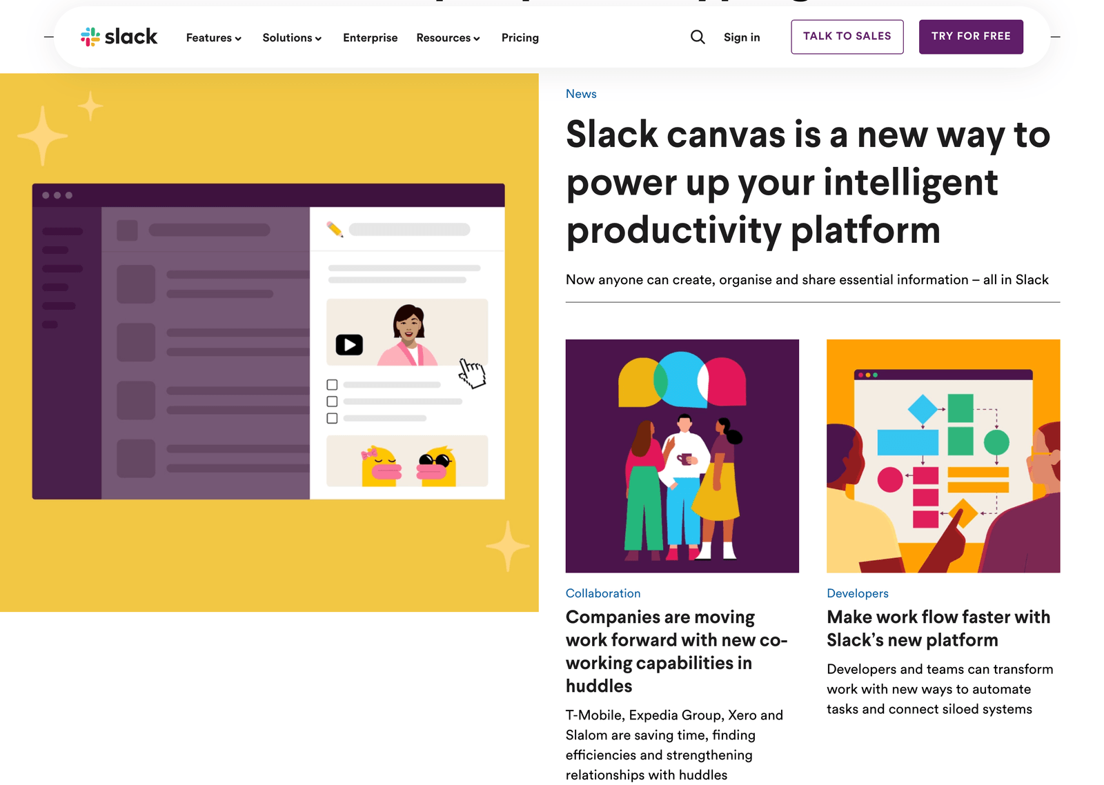 Blog page on the Slack website