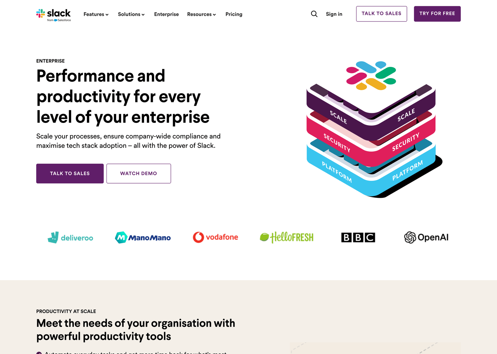 Section hero de Slack Enterprise
