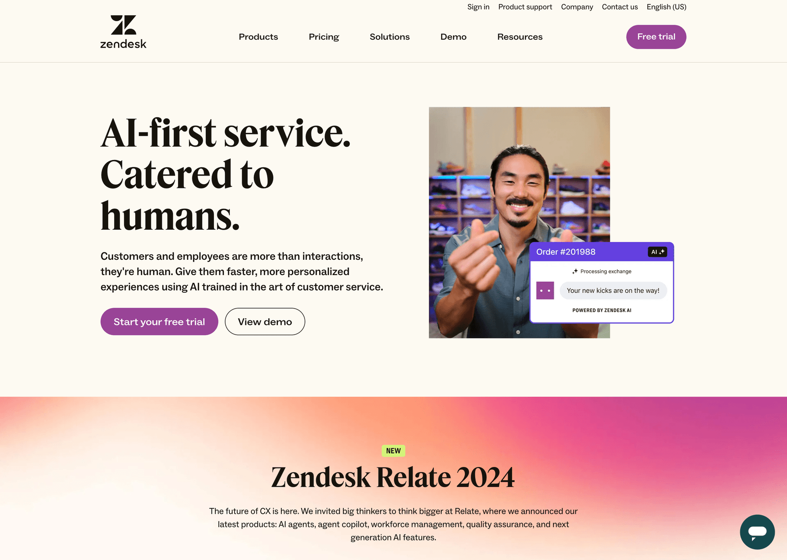 Section hero de Zendesk