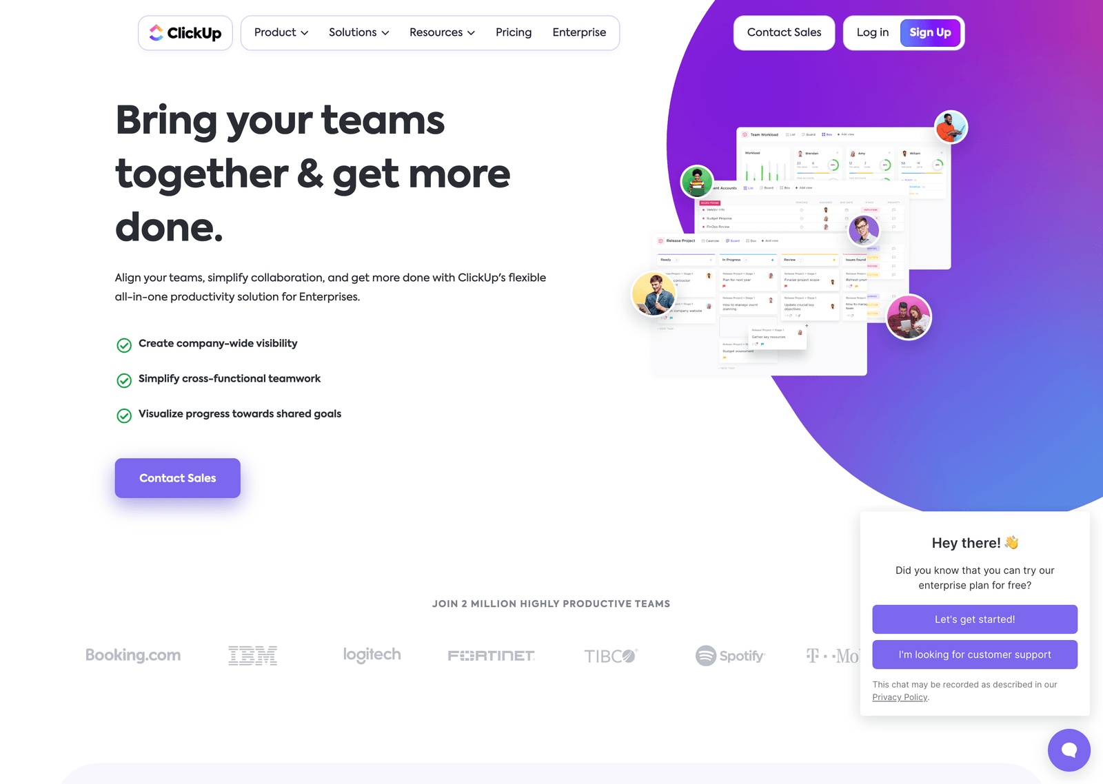 La section « Hero » de ClickUp