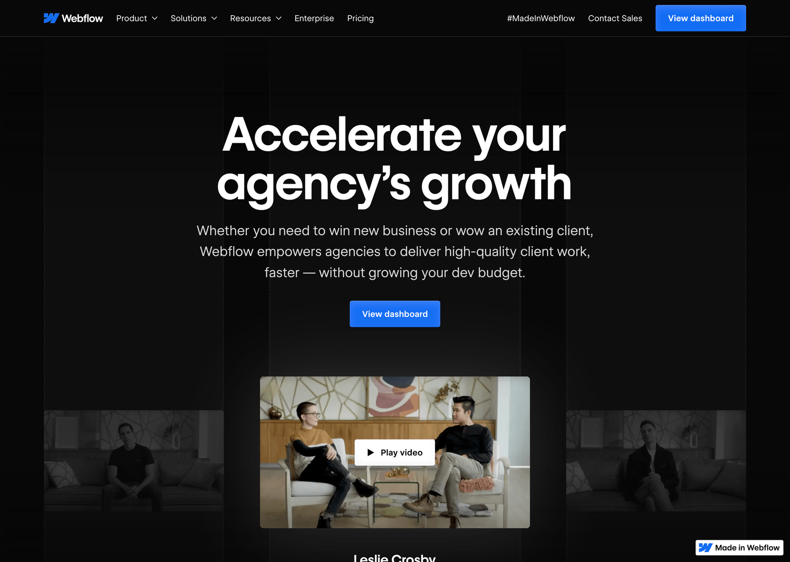 La section hero de Webflow pour les agences