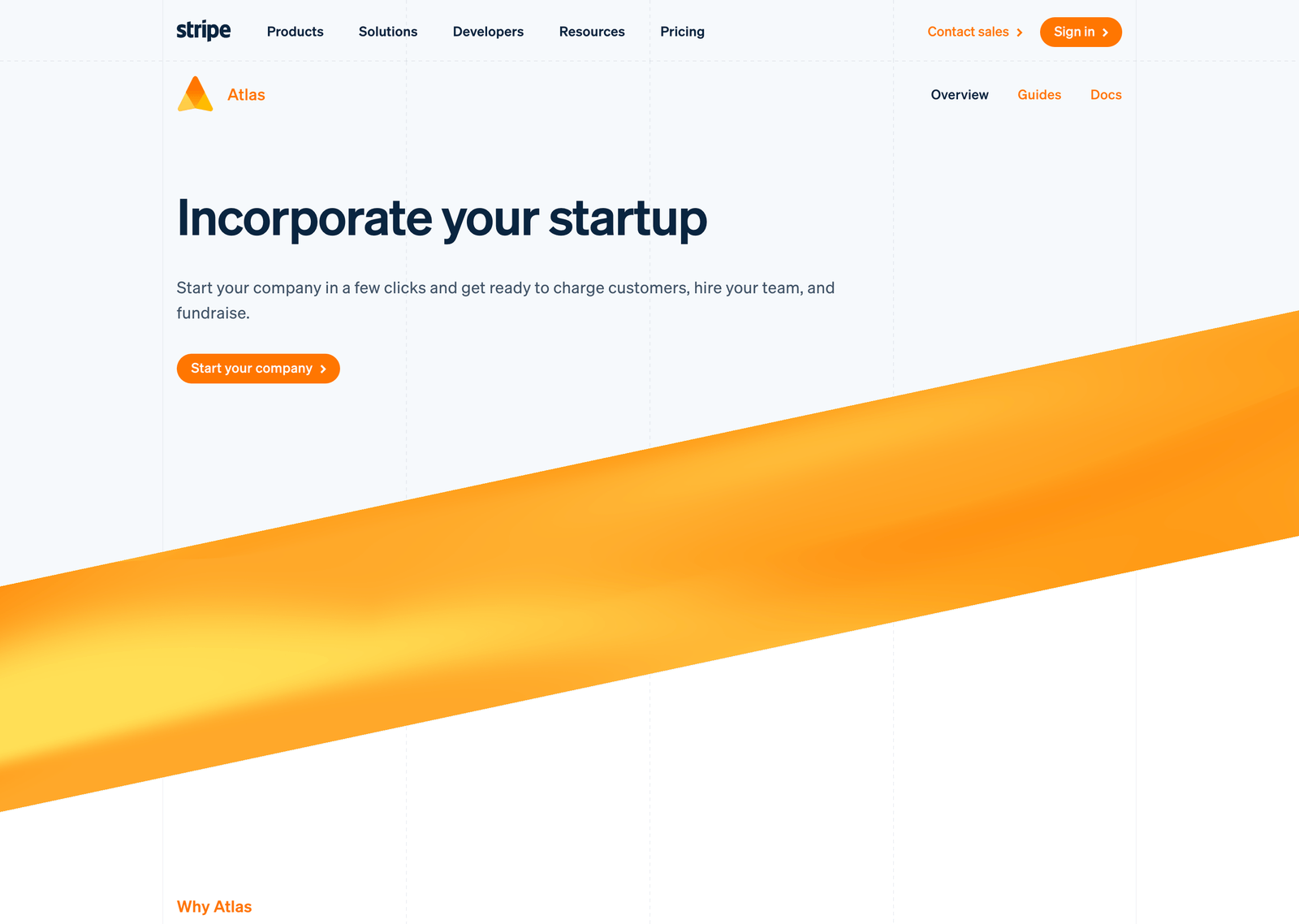 La section hero de Stripe Atlas