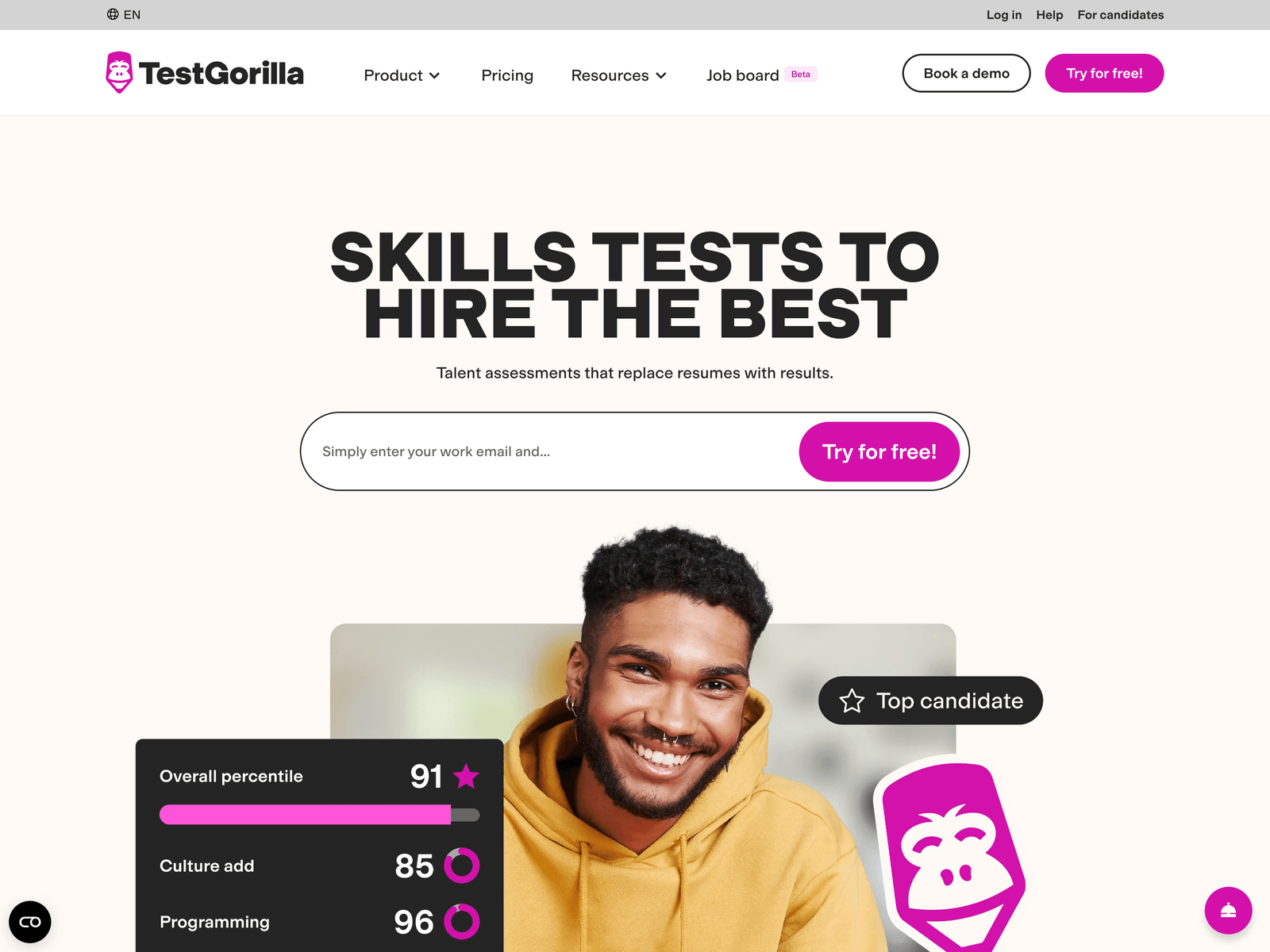 Test Gorilla website hero section
