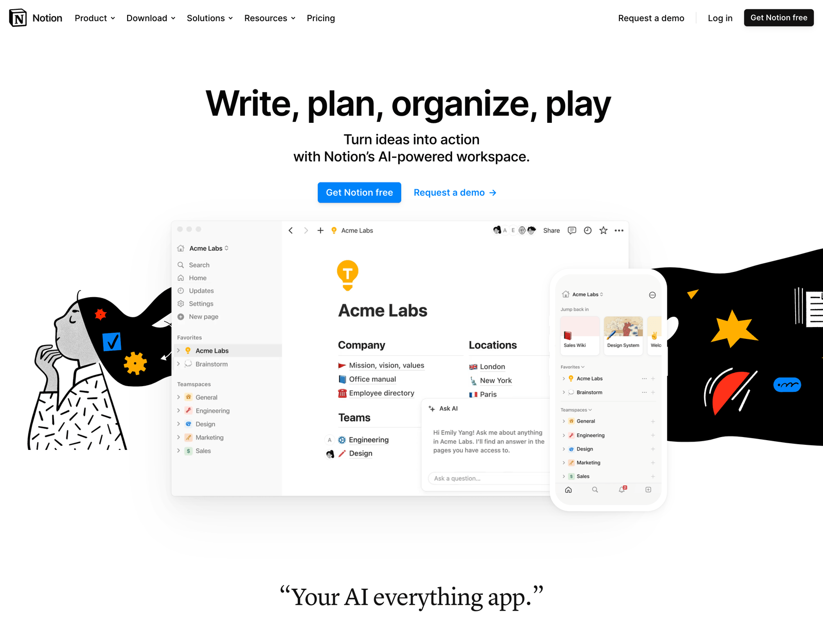 Notion website hero section