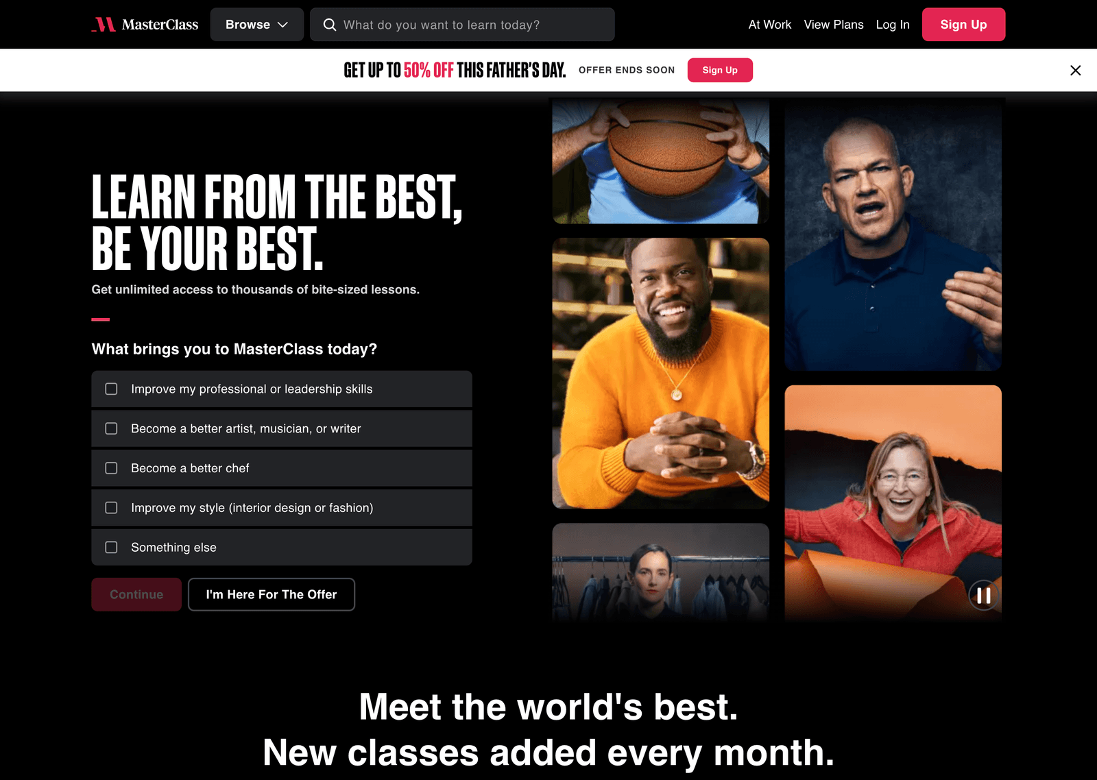 Masterclass website hero section