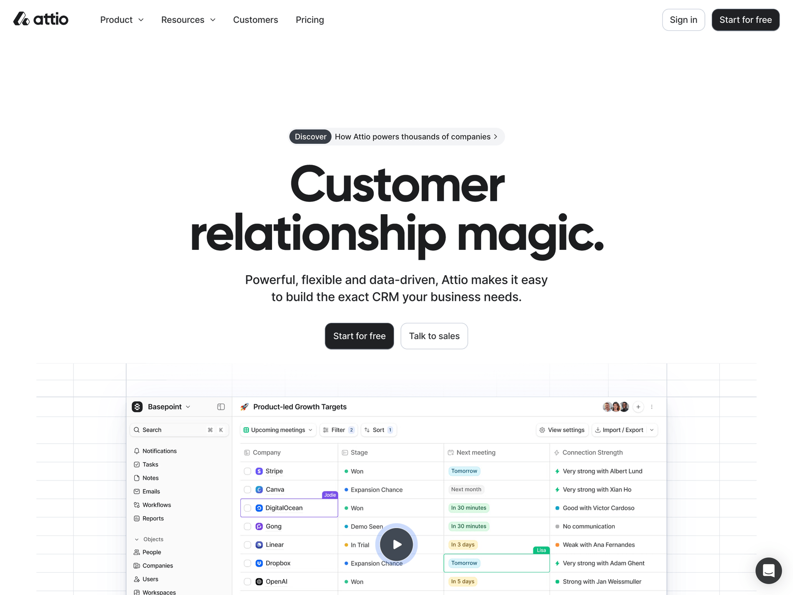 Attio website hero section