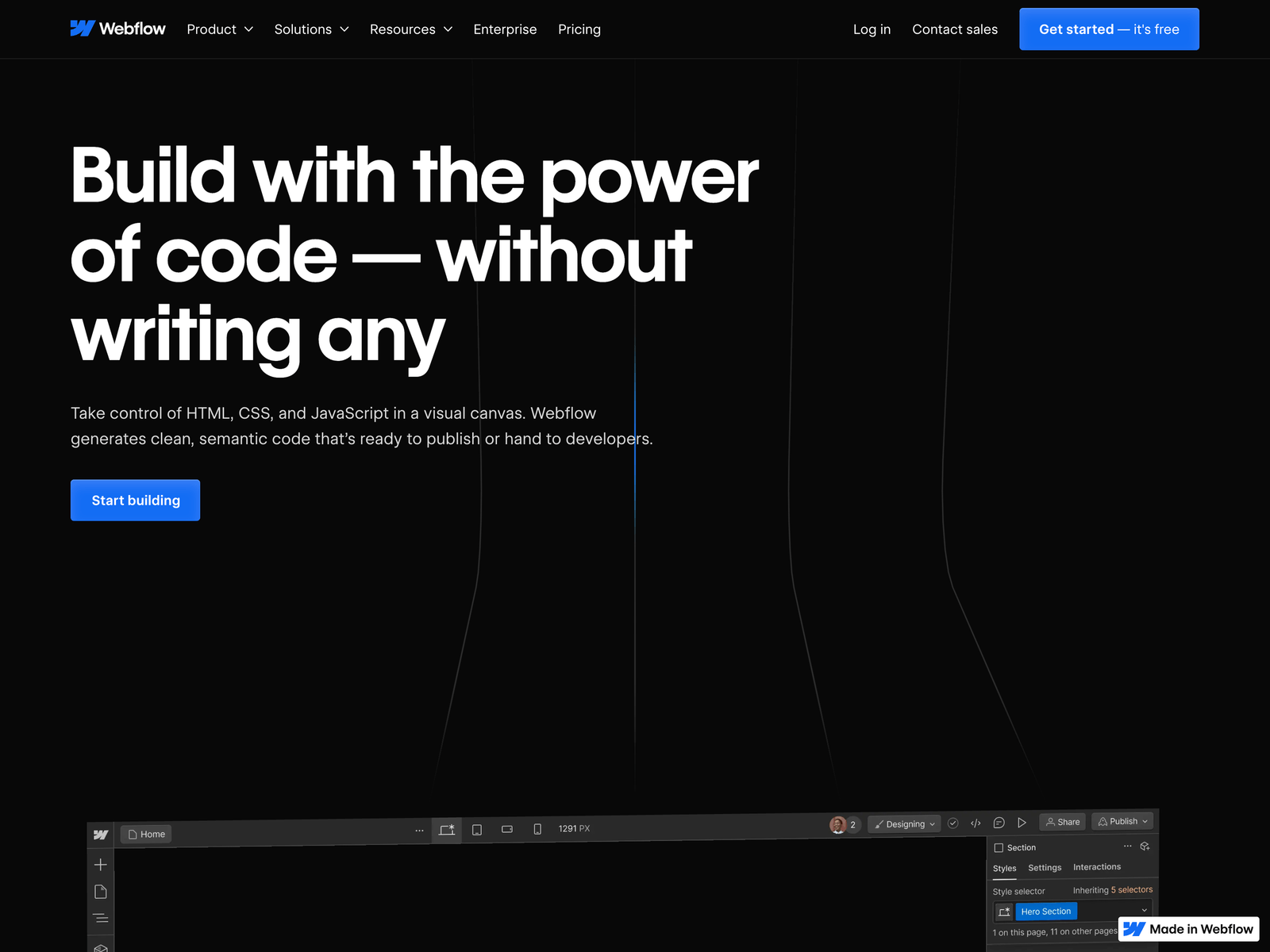 Webflow website hero section