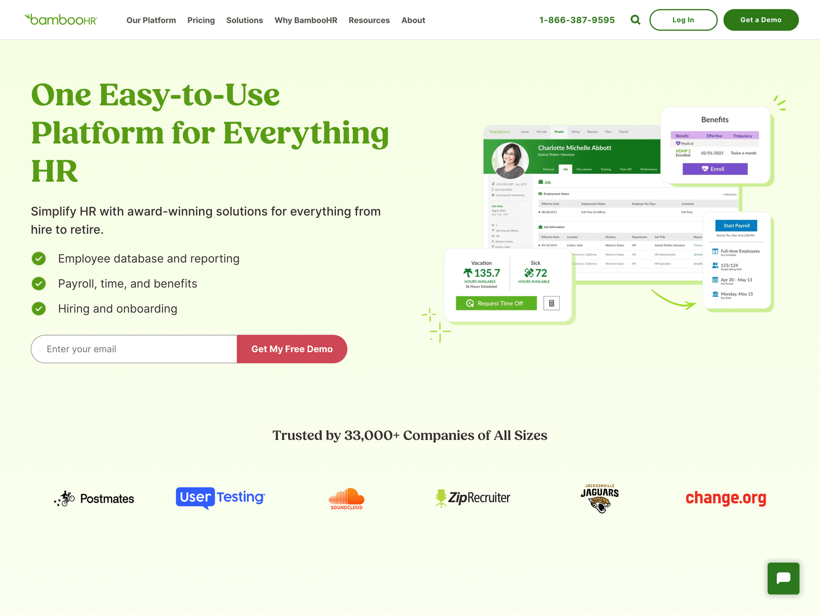 Bamboo HR website hero section