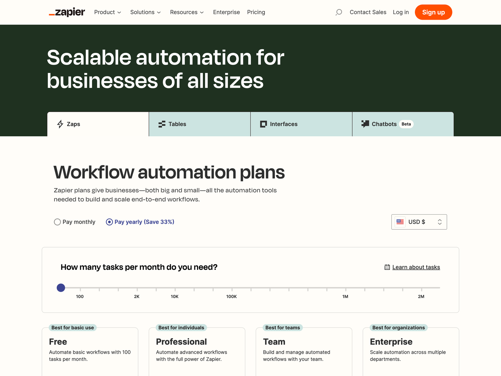 Zapier website hero section