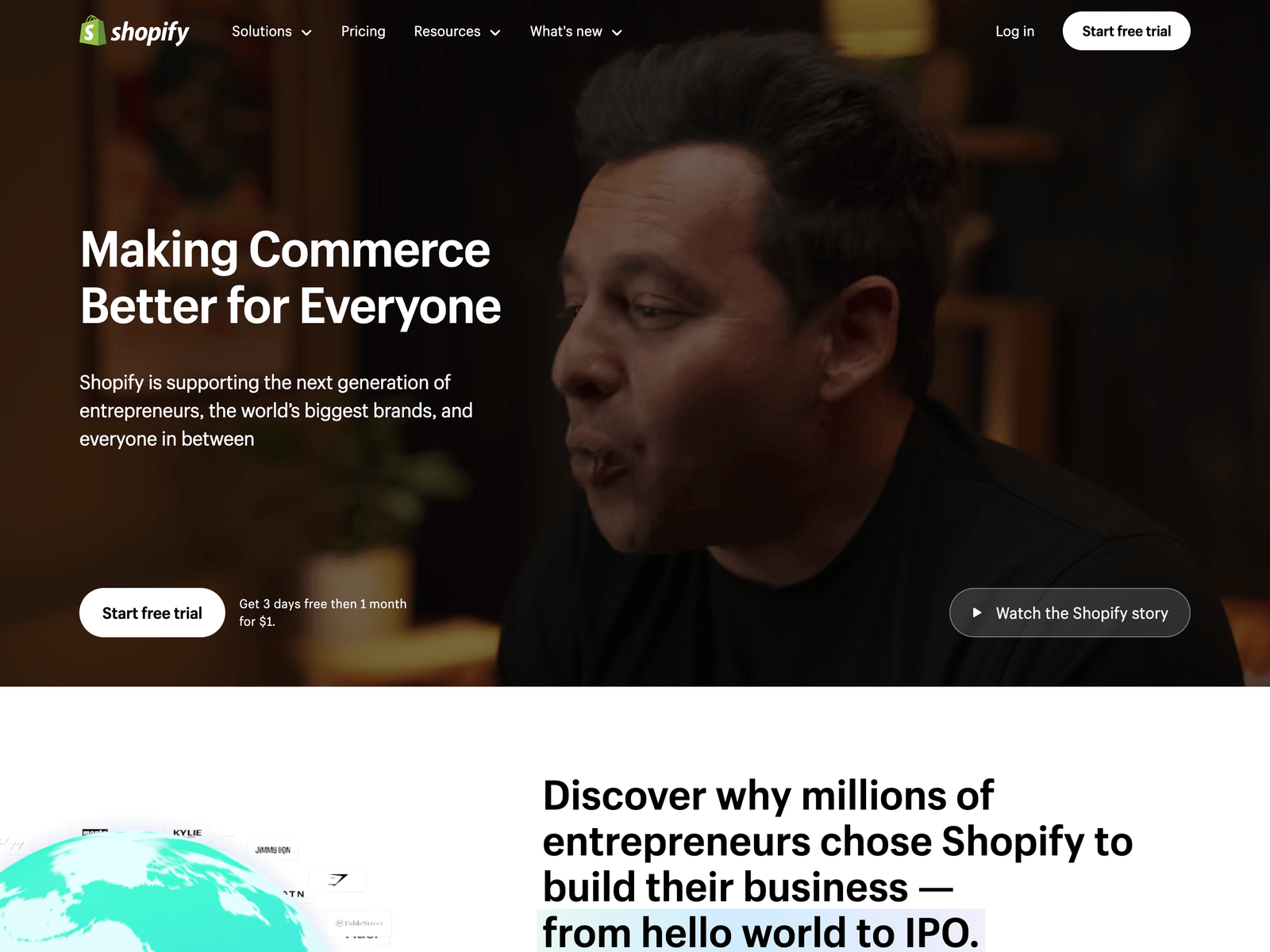 Shopify website hero section