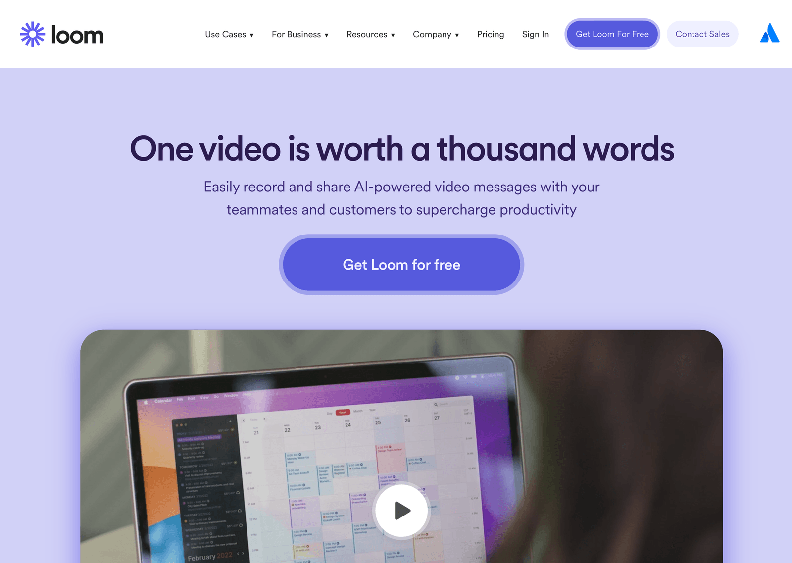 Loom website hero section