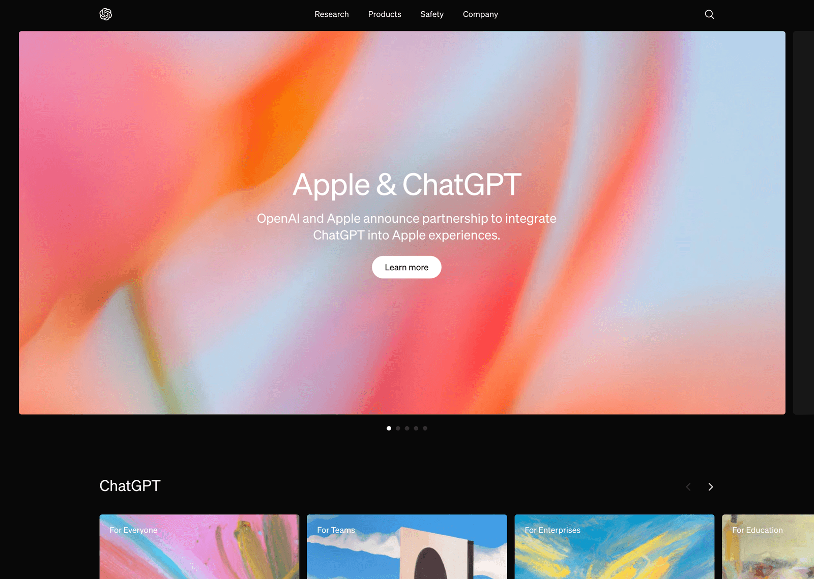 OpenAI website hero section