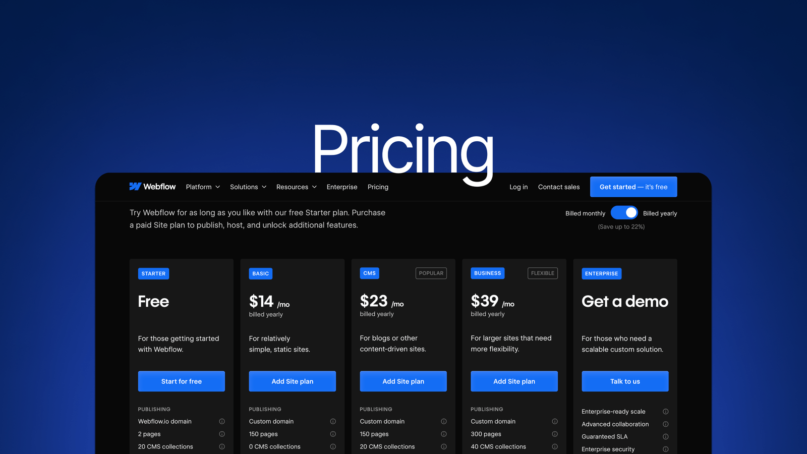 Pricing for Webflow